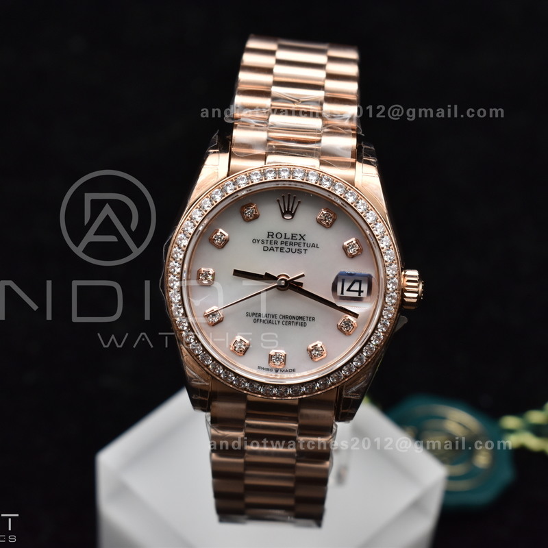 DateJust 31 Ladies 278275 GSF 316L Steel MOP Diamond Dial On Full RG Case and President Sytle Bracelet